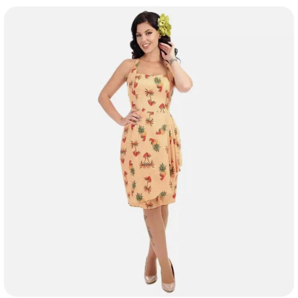 Collectif Peach Tropical Print Midi Dress